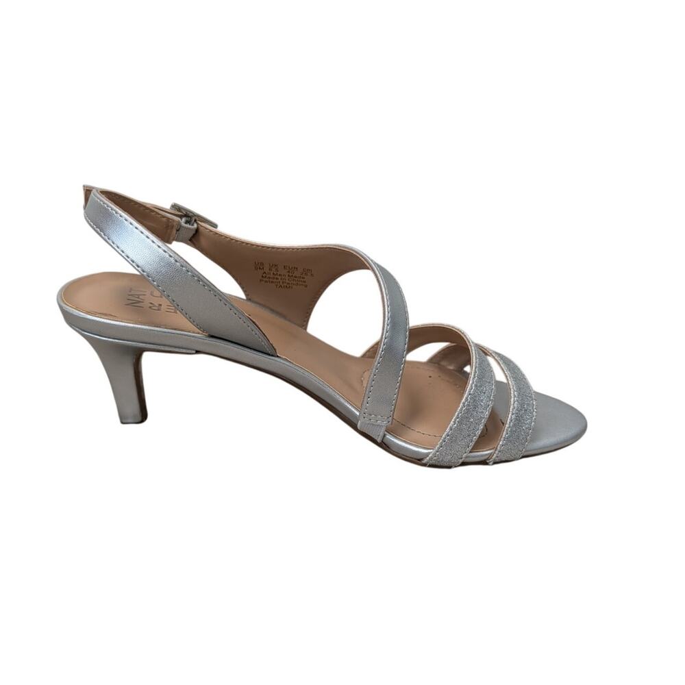 Naturalizer Taimi Silver Glitter Women Size 9M Strappy Kitten Heel Slingback